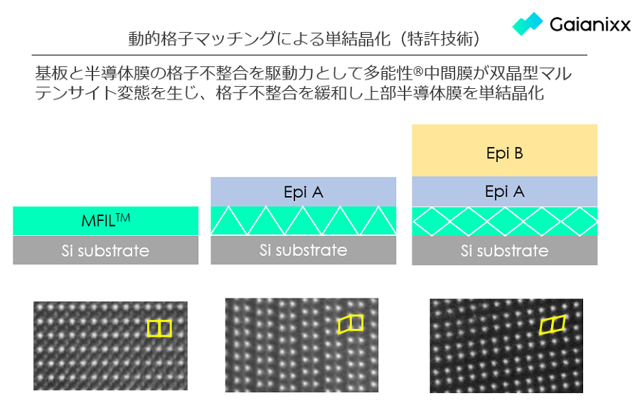 動的格子マッチングによる単結晶化（特許技術）Gaianixx社提供